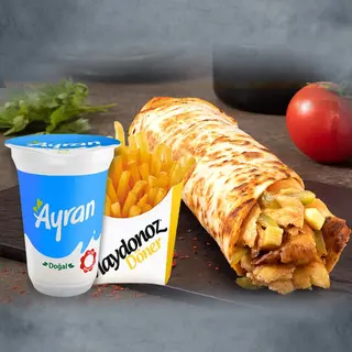 Chicken doner roll medium + French fries + small ayran