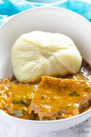 Ogbono soup + Pounded yam + Goat meat