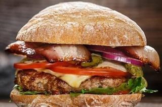 Hamburguesa, Bacon, Queso, Jamón York