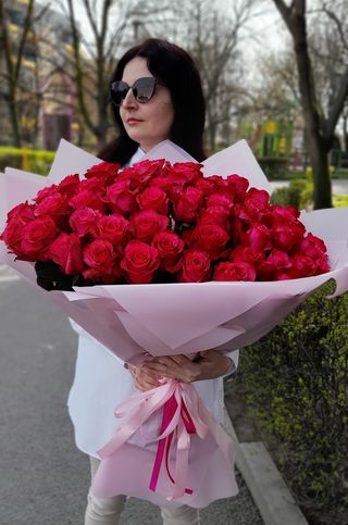 Bukiet różowa róża 60-80 cm,25szt