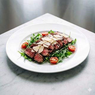Tagliata di manzo con rucola, pachino, scaglie parmigiano stagionato