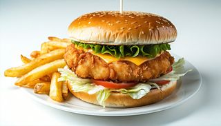 Бургер с хрупкаво пиле и чедър