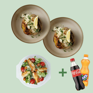 2 x Potaki în sos alb cu creveți + Caesar creveți