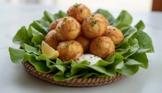 Beignets de crevettes sur son lit vert