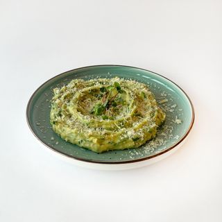 Картофельное пюре со шпинатом и грибами 