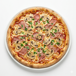 Pizza Mozarela  Con Jamón Y Champiñón (24 Cm.)