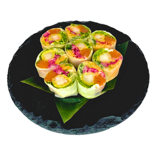 P.R. z krewetkami w tempurze i marynowanym łososiem