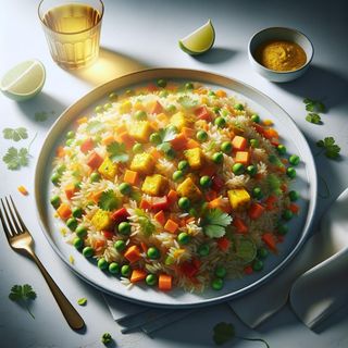 Smażony ryż z curry i mlekiem kokosowym i warzywami