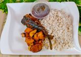 Ofada Rice + Titus Fish + Plantain