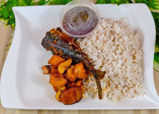 Ofada Rice + Titus Fish + Plantain