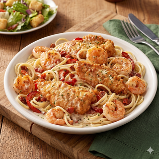 Chicken Carbonara Con Langostinos