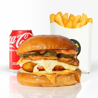 MENÚ CHICKEN BURGER MELT + PATATAS + BEBIDA