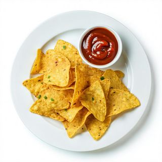 Cestino di nachos con salsa piccante e Guacamole