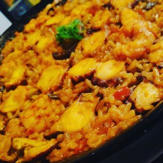 Arroz con pulpo y langostinos