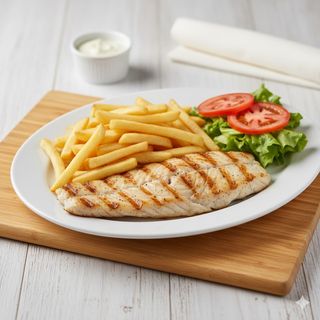 Plato De Pescado Fogonero A La Plancha Con Papas Y Ensalada