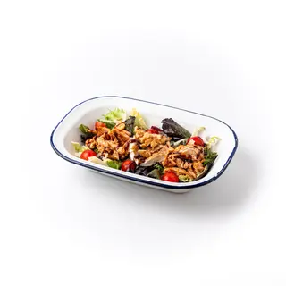 Ensalada templada de pollo en escabeche y queso de cabra