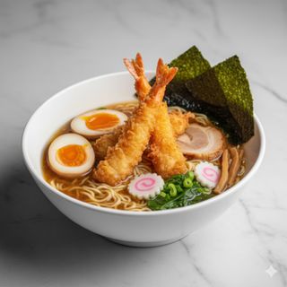 Shoyu ramen con ebi tempura