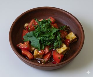 Салат из хрустящих баклажанов со свежими томатами