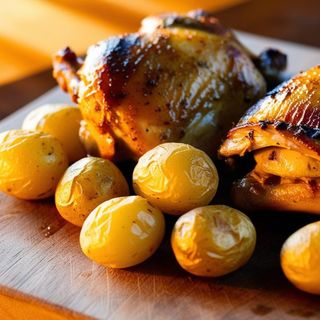 Quart de pollastre rostit amb patates i amanida 