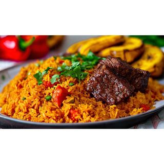 Jollof Rice and Plantain (with Protein)