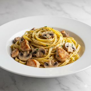 Tagliatella con pollo y champiñones