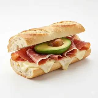 Bocadillo De Queso Fundido Con Aguacate Y Jamón