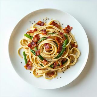 Lamian con pancetta e verdure