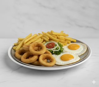 Calamares, Patatas, Huevo Y Ensalada