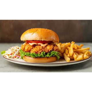 Crunchy Chicken Burger with Fries and Slaw