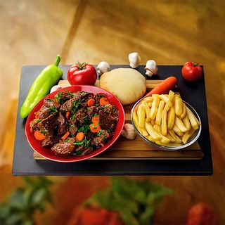 Juneći gulaš sa pomfritom