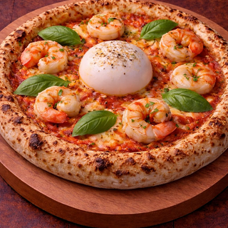 ბურატა კრევეტებით და მოცარელას ბურთებით 28სმ