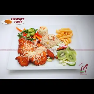 Plat escalope de poulet panée