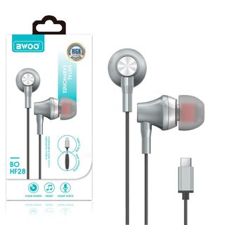 Auricular Cascos Con Micrófono Tipo C BWOO HF-28 Plata