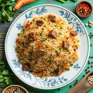 1/2 Pilau 1/2 Chips Gravy
