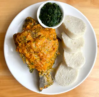 Samaki wa Kupaka with Kienyeji Vegetables