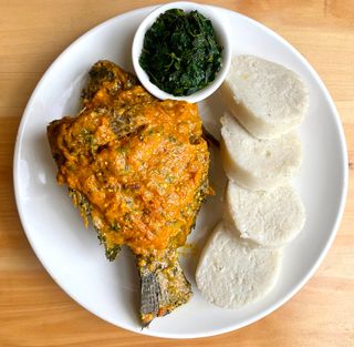 Samaki wa Kupaka with Kienyeji Vegetables