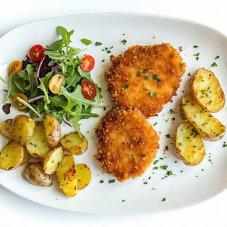 Sznycel po wiedeńsku z ziemniakami opiekanymi