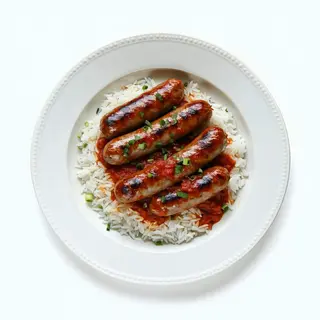 Salchichas Con Tomate, Cebolla Y Arroz
