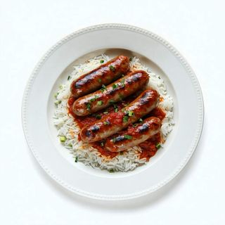 Salchichas Con Tomate, Cebolla Y Arroz