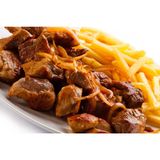 Chips Served with  Goats Meat and a 330ml PET Soda