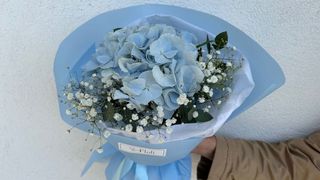 Bukiet z Niebieską Hortensją i Gipsówką