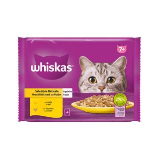 Comida Húmeda Para Gatos Senior Aves Gelatina Whiskas 4X85G 