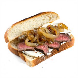 21.- Bocadillo De Solomillo Con Rulo De Cabra Y Cebolla Caramelizada