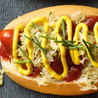 Hotdog With Mustard & Sauerkraut