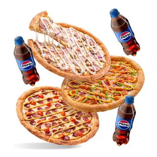  2 pizza Din Belșug, o pizza medie și 3 băuturi