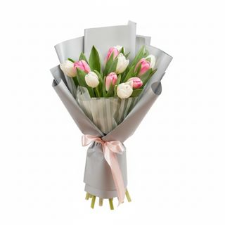 Букет"11 білих і рожевих тюльпанів"
