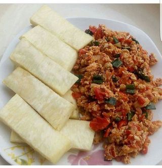 Fried Yam with Egg Sauce