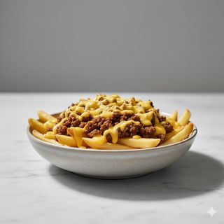Bowl de patatas fritas con carne picada y queso