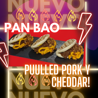Pan Bao De Pulled Pork Y cheddar americano (3 Uds.)