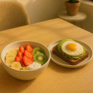 Tostada aguacate y huevo + cuenco yogur